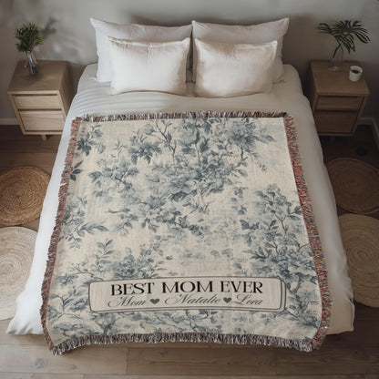 Personalized French Toile Woven Blanket Gift For Mom