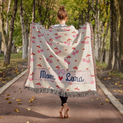 Personalized mom Daughter Woven Blanket