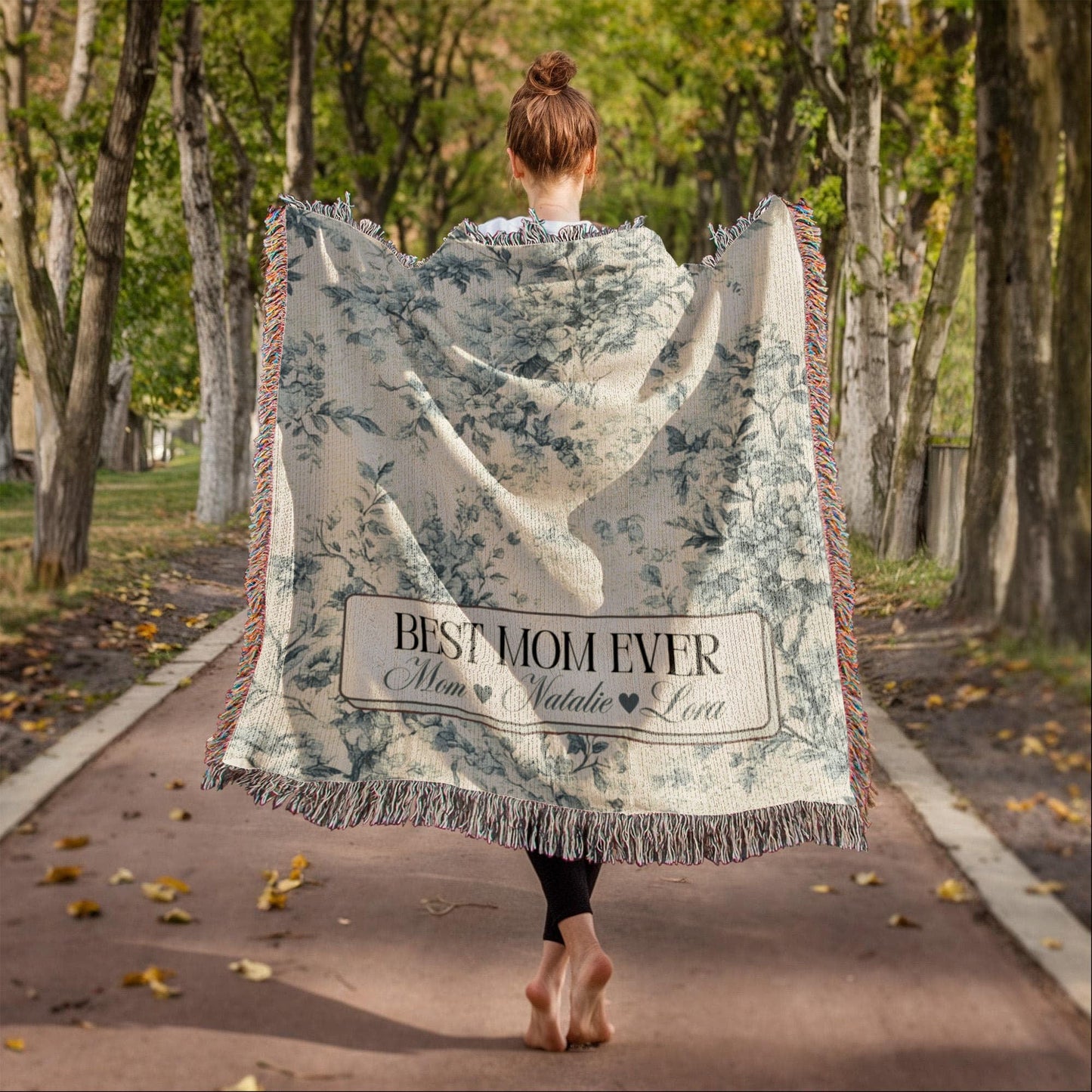 Personalized French Toile Woven Blanket Gift For Mom