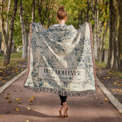 Personalized French Toile Woven Blanket Gift For Mom