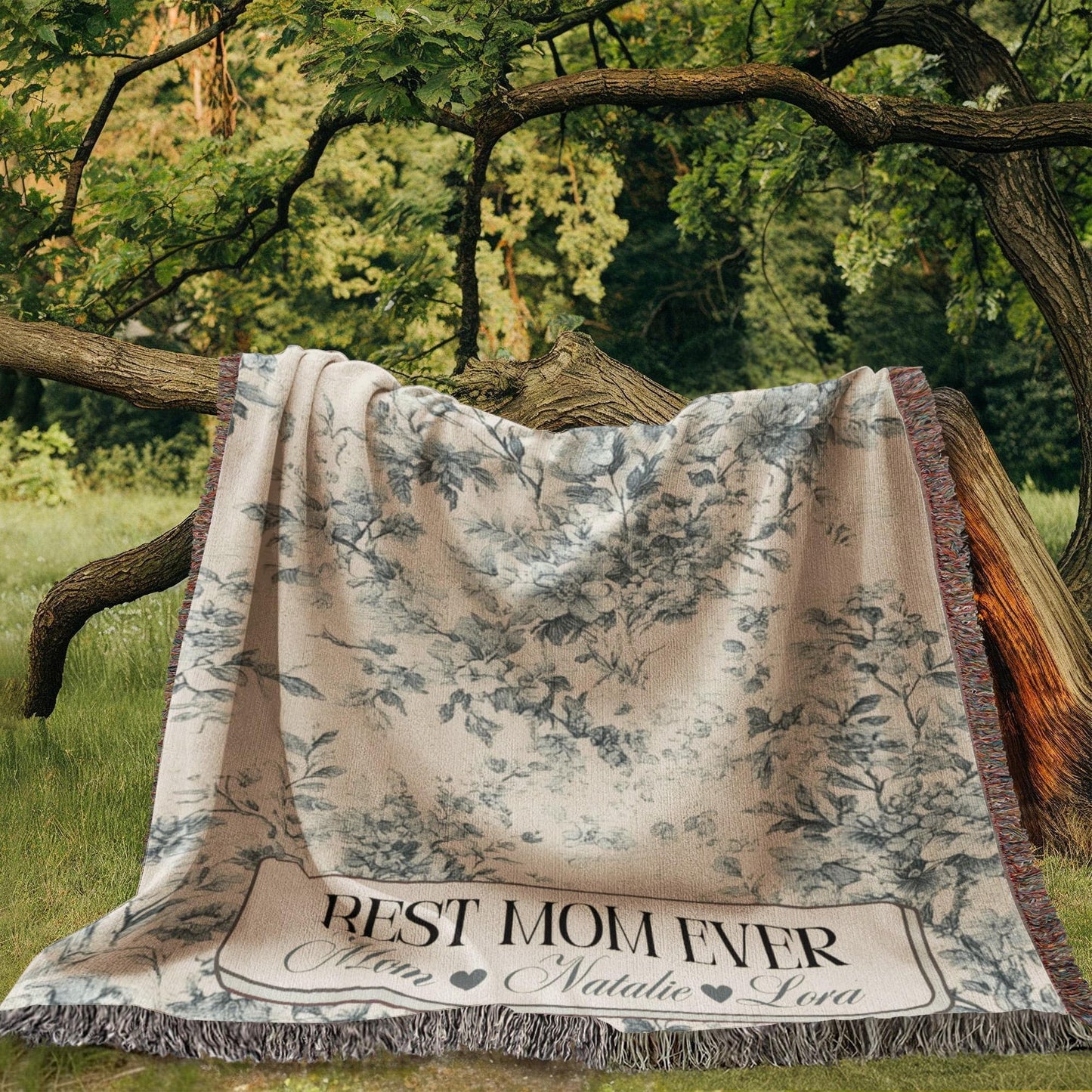 Personalized French Toile Woven Blanket Gift For Mom