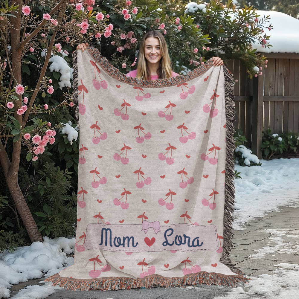 Personalized mom Daughter Woven Blanket