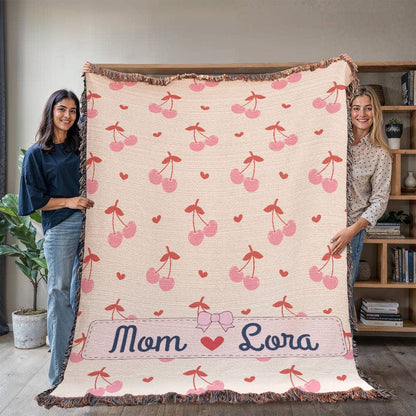 Personalized mom Daughter Woven Blanket