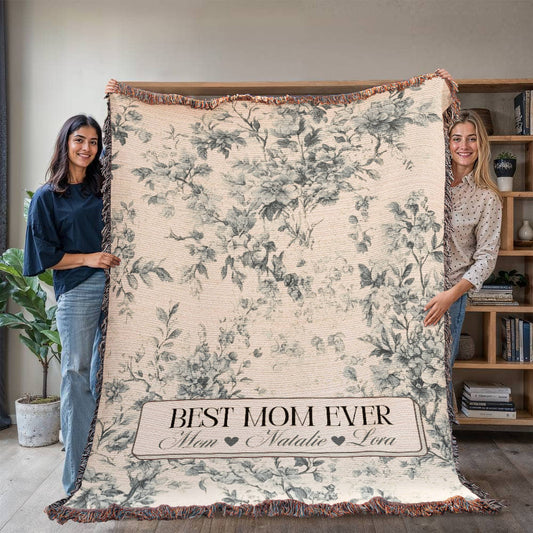 Personalized French Toile Woven Blanket Gift For Mom