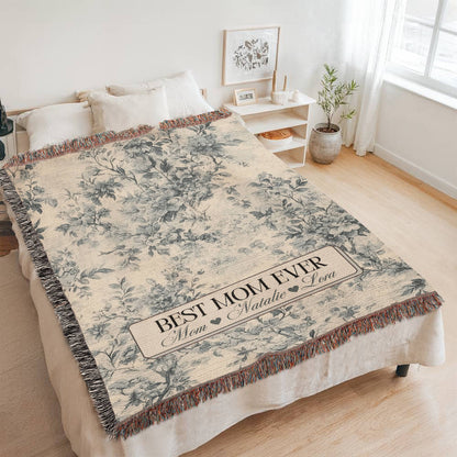 Personalized French Toile Woven Blanket Gift For Mom