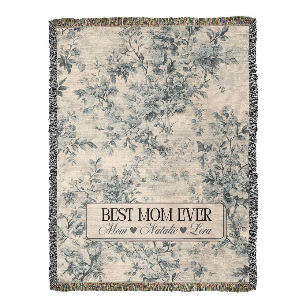 Personalized French Toile Woven Blanket Gift For Mom