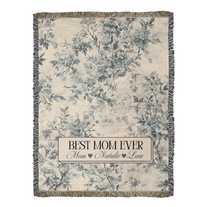 Personalized French Toile Woven Blanket Gift For Mom