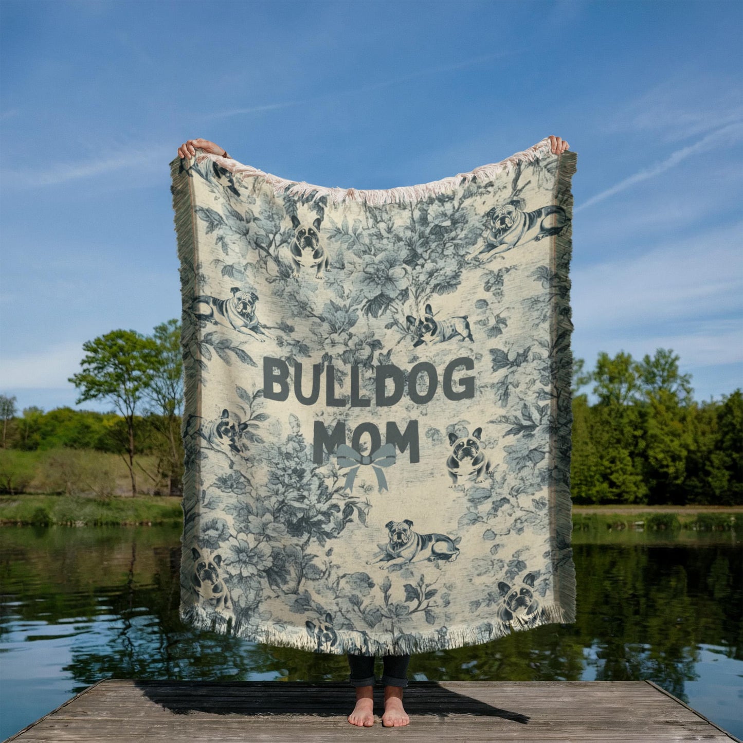 Bulldog Mom French Toile Woven Blanket
