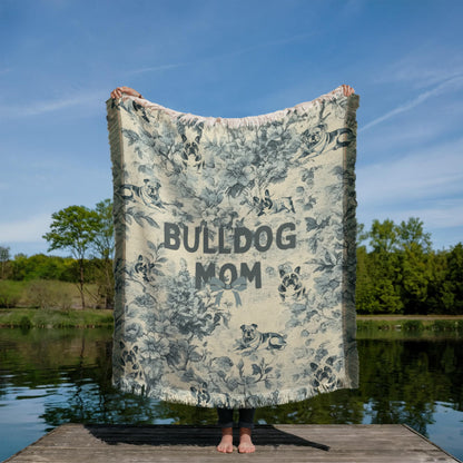 Bulldog Mom French Toile Woven Blanket