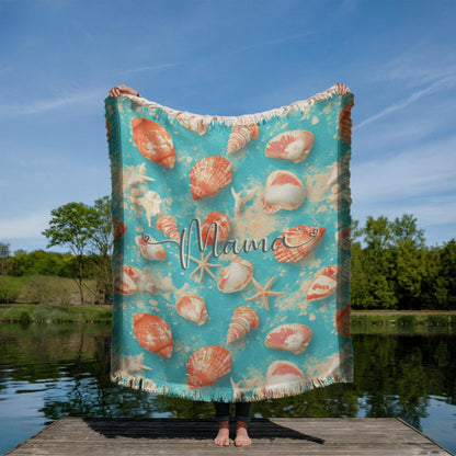 Seashell Beach Mama Woven Blanket