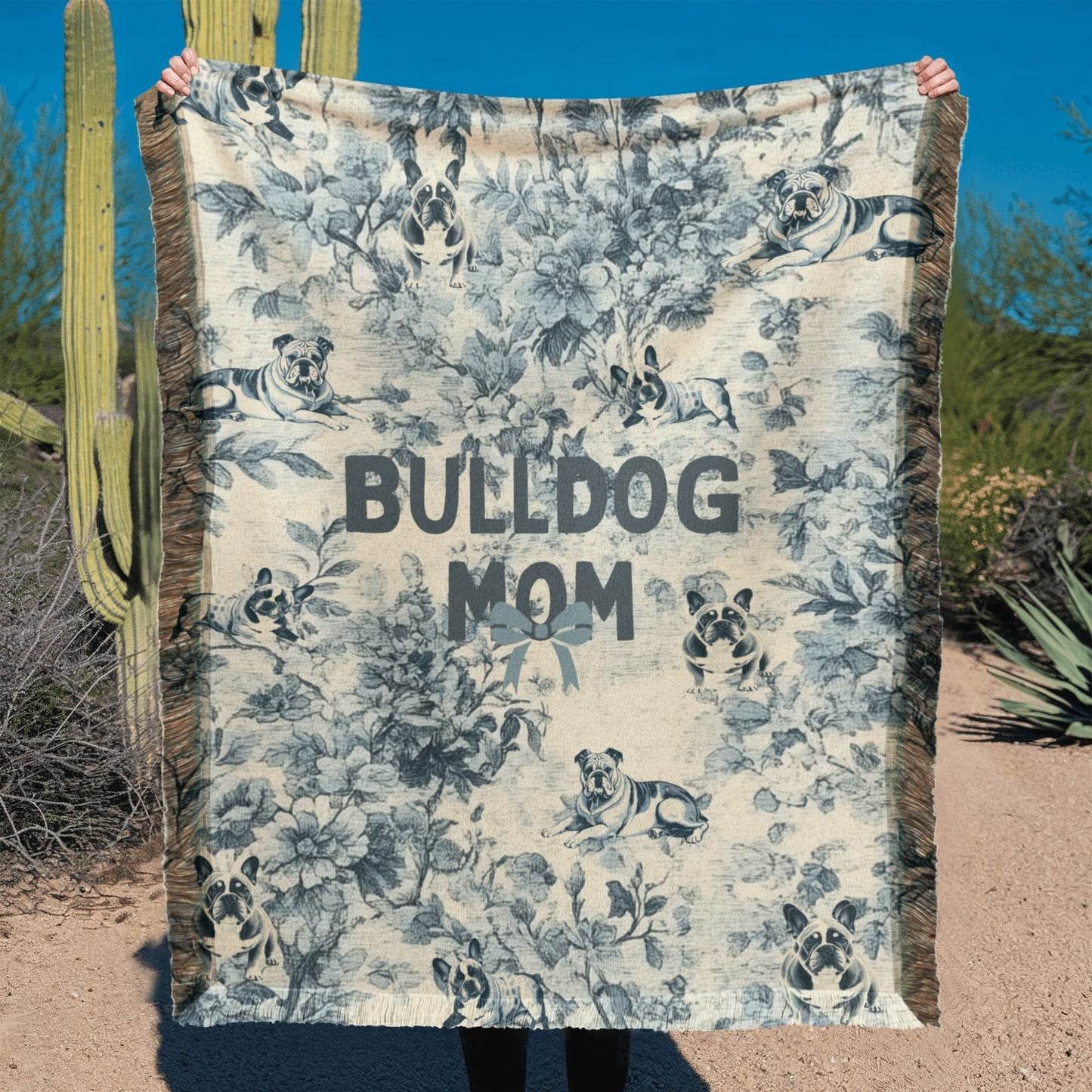 Bulldog Mom French Toile Woven Blanket