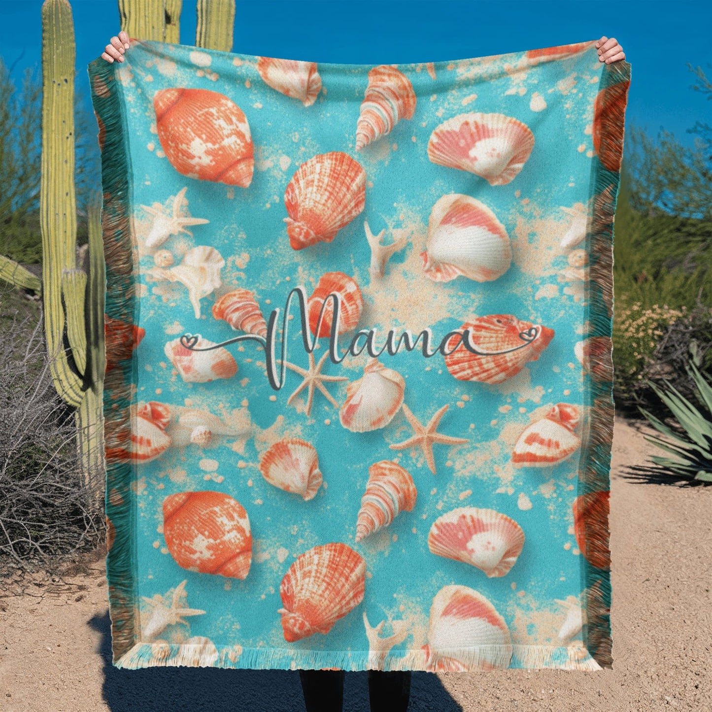 Seashell Beach Mama Woven Blanket