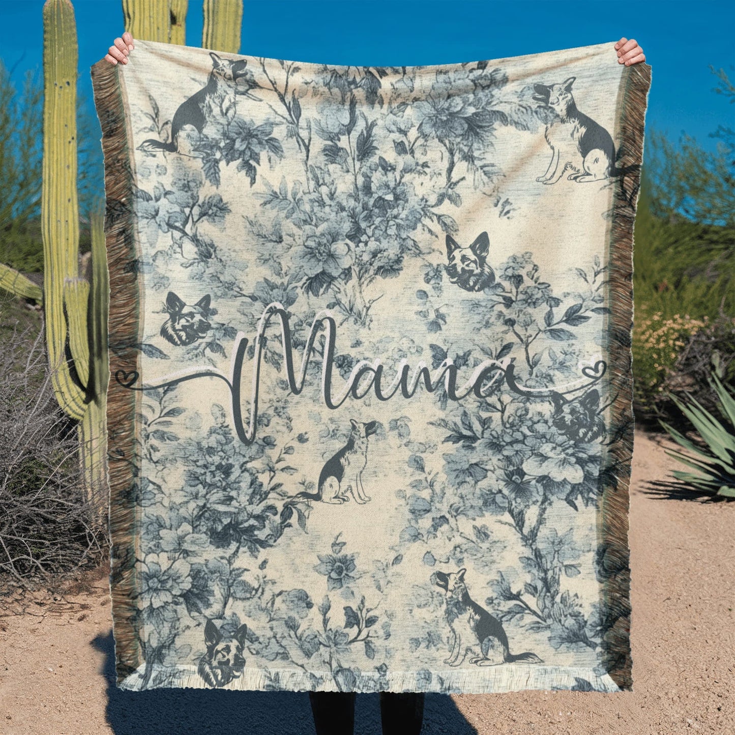 French Toile German Shepard Dog Mom Woven Blanket Gift