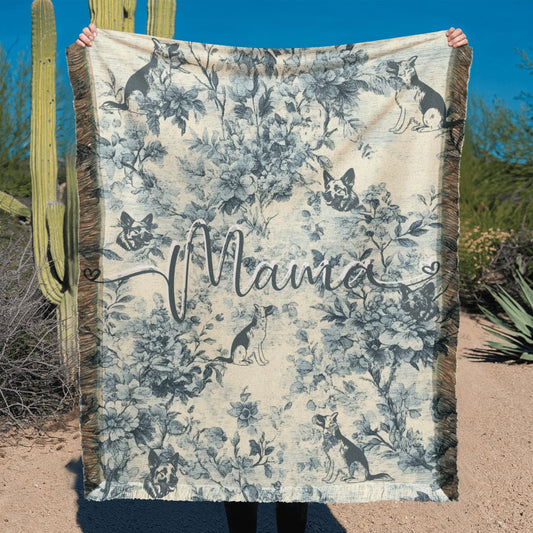 French Toile German Shepard Dog Mom Woven Blanket Gift