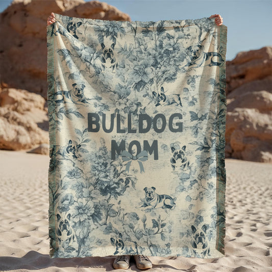 Bulldog Mom French Toile Woven Blanket