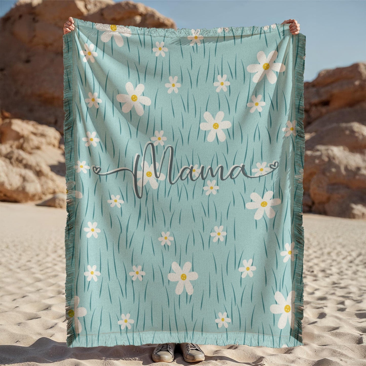 Daisy Flower Mama Woven Blanket