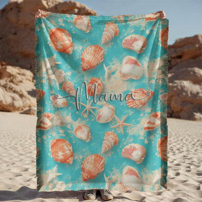 Seashell Beach Mama Woven Blanket