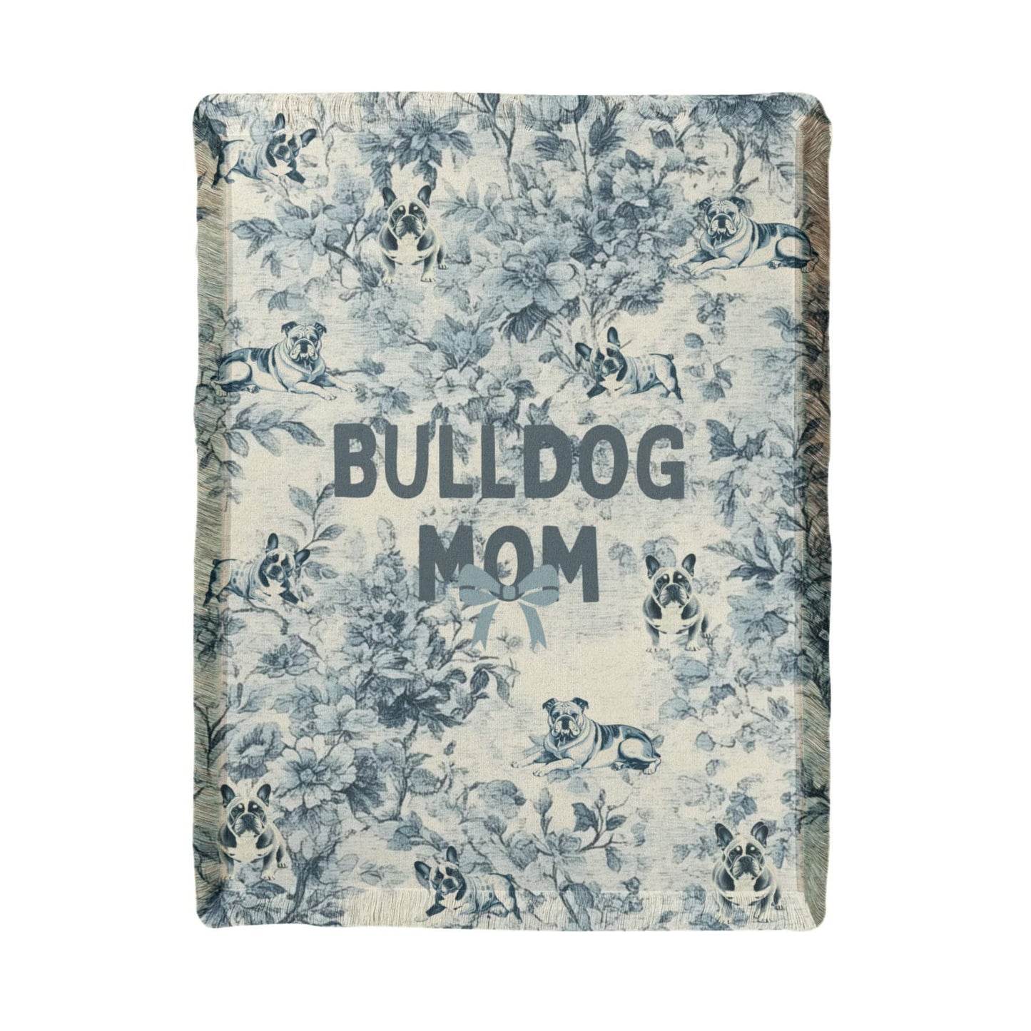 Bulldog Mom French Toile Woven Blanket