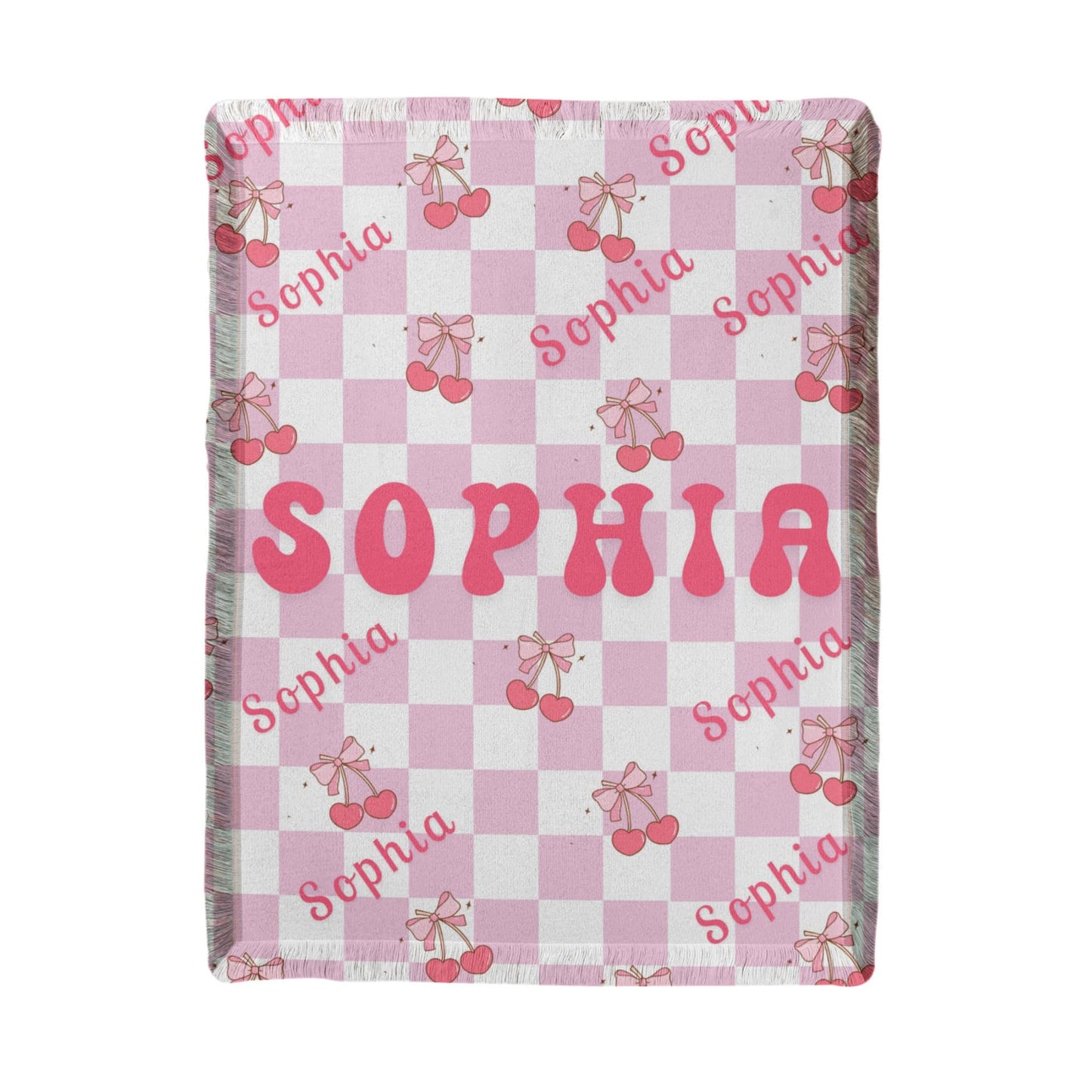 Personalized Bow Cherry Woven Blanket Gift