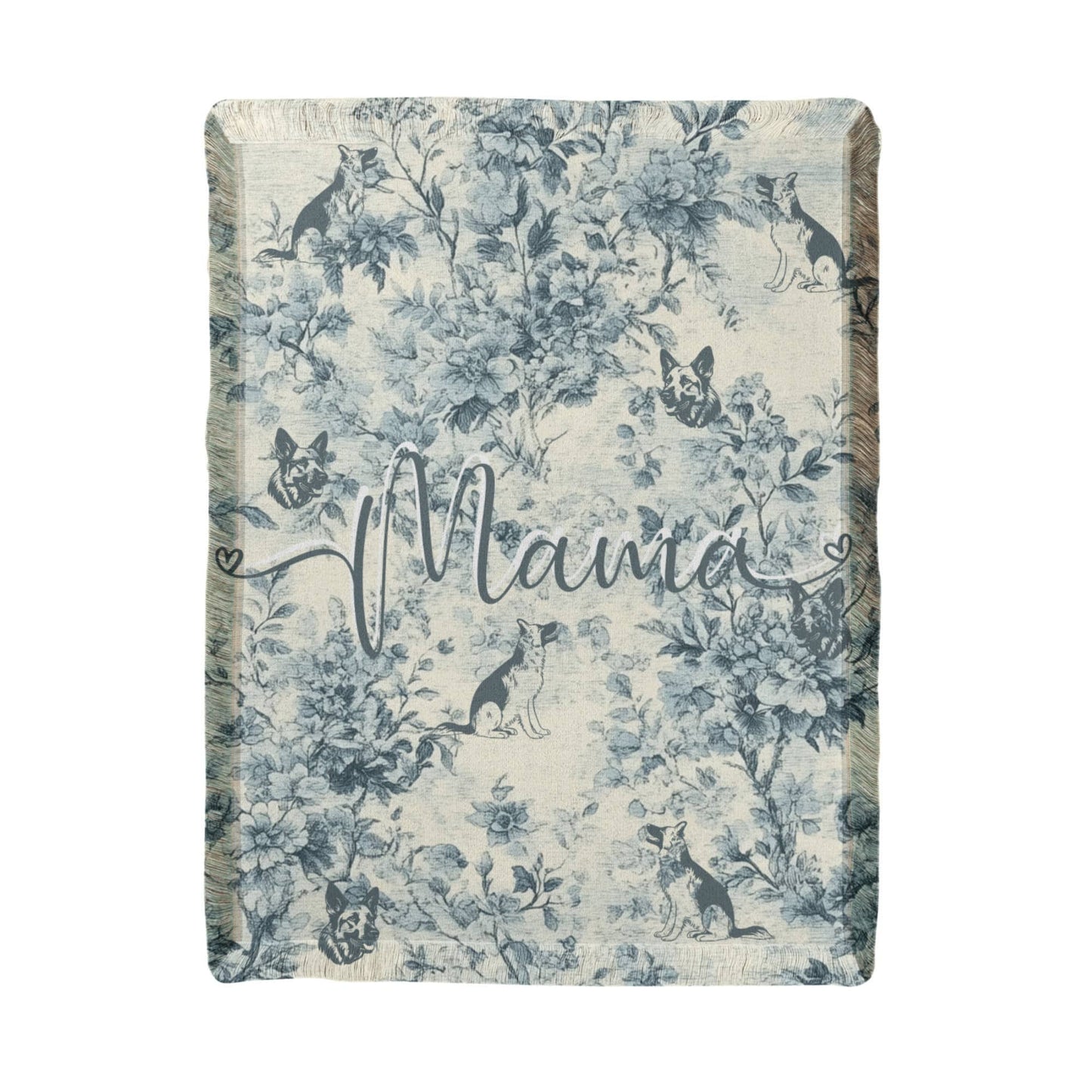 French Toile German Shepard Dog Mom Woven Blanket Gift