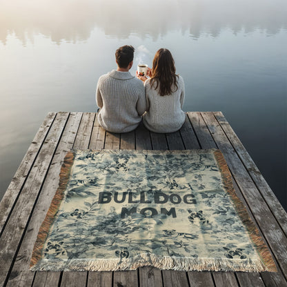 Bulldog Mom French Toile Woven Blanket