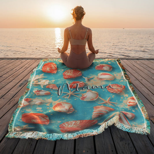 Seashell Beach Mama Woven Blanket