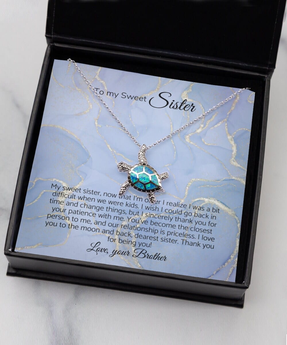 To my sweet sister, sister gift, from brother to sister, turtle necklace gift, christmas gift, jewelry gift, anniversary gift, brother to...