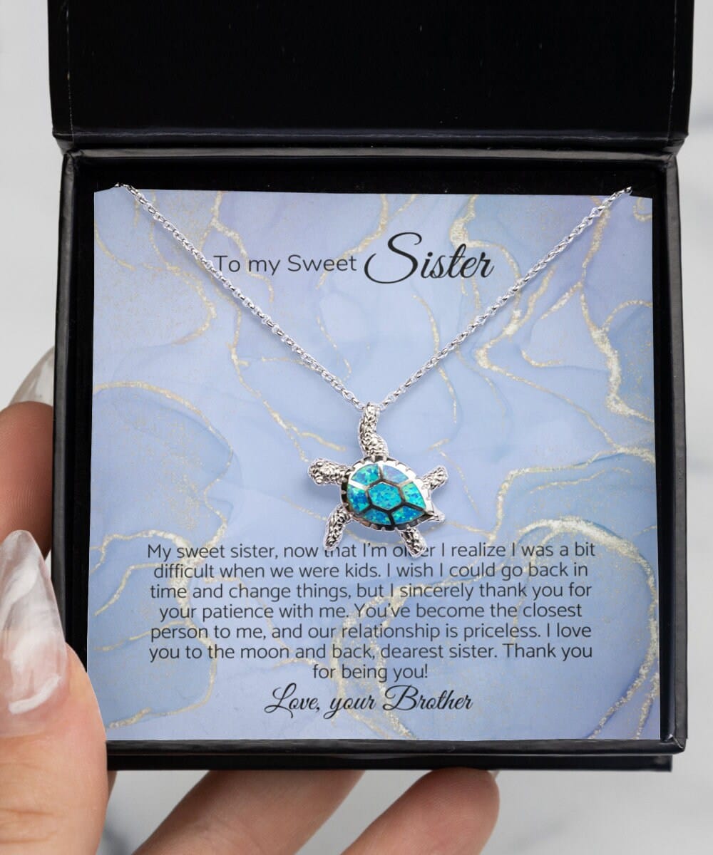 To my sweet sister, sister gift, from brother to sister, turtle necklace gift, christmas gift, jewelry gift, anniversary gift, brother to...