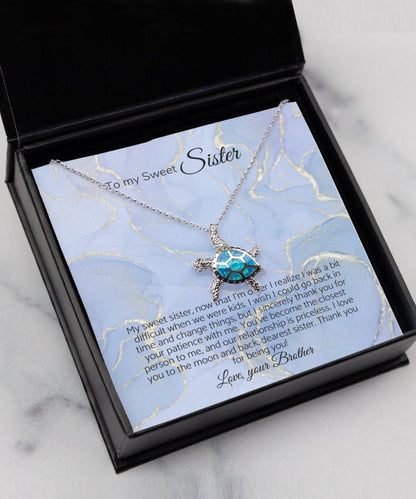 To my sweet sister, sister gift, from brother to sister, turtle necklace gift, christmas gift, jewelry gift, anniversary gift, brother to...