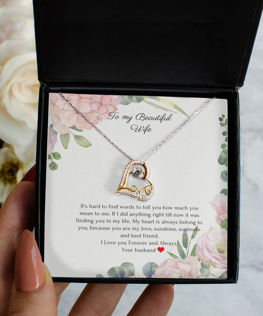 Wife heart necklace from husband, wife gift from wife, beautiful wife, anniversary gift, wife card, jewelry for wife, birthday gift,