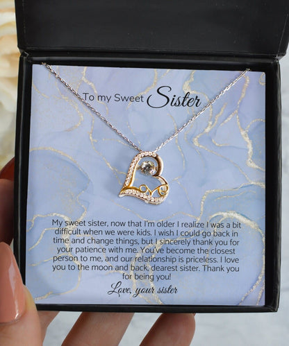 Gift for Sister, Sister to Sister, Jewelry for Her,  Heart Necklace for Sister, Sis Gift, Sweet Sister, Anniversary Gift, Happy Mother's Day