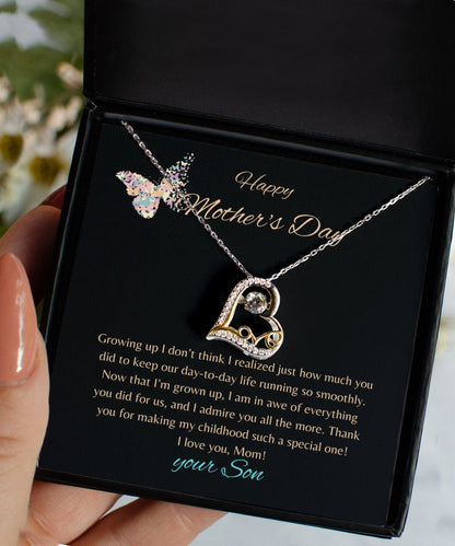 Happy mother's day gift from son, heart necklace gift for mom, gold heart necklace for mother, mother's day card, birthday gift