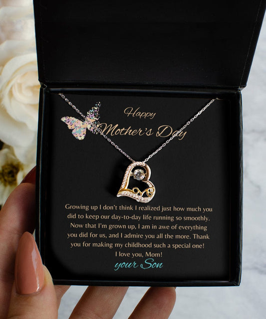 Happy mother's day gift from son, heart necklace gift for mom, gold heart necklace for mother, mother's day card, birthday gift