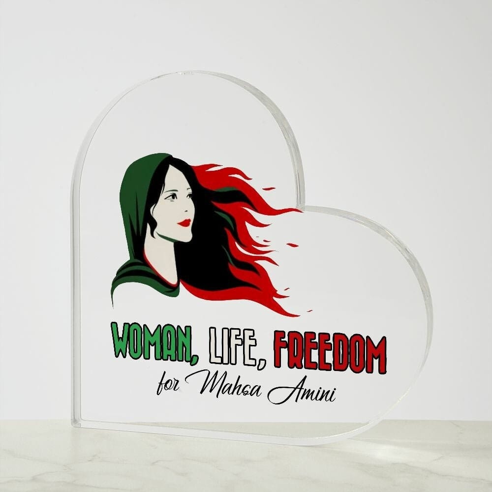 Mahsa Amini  Heart Shaped Acrylic Plaque Gift, Women Life Freedom, Zan Zendegi Azadi, Iranian Flag, Support & Justice For Iran, Free Iran