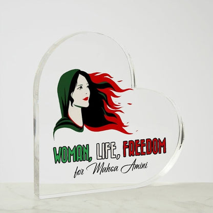 Mahsa Amini  Heart Shaped Acrylic Plaque Gift, Women Life Freedom, Zan Zendegi Azadi, Iranian Flag, Support & Justice For Iran, Free Iran