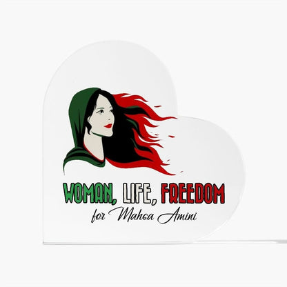 Mahsa Amini  Heart Shaped Acrylic Plaque Gift, Women Life Freedom, Zan Zendegi Azadi, Iranian Flag, Support & Justice For Iran, Free Iran