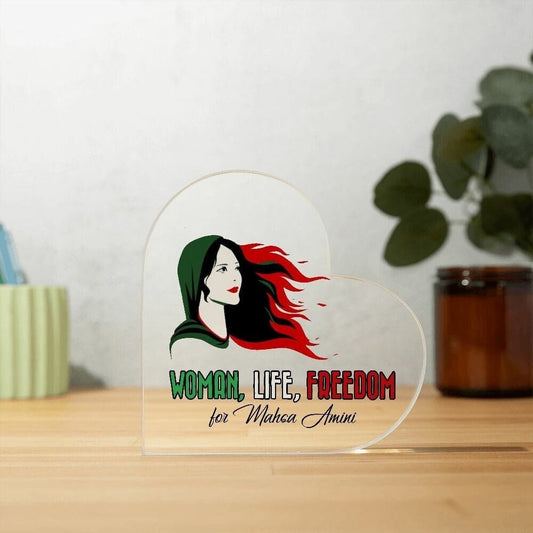 Mahsa Amini  Heart Shaped Acrylic Plaque Gift, Women Life Freedom, Zan Zendegi Azadi, Iranian Flag, Support & Justice For Iran, Free Iran