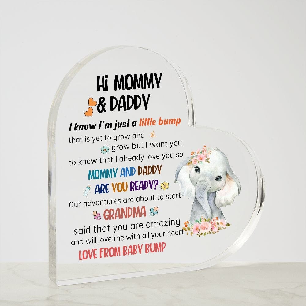 Acrylic Heart Plaque From Little bump to Mommy & Daddy, Expecting Mom Dad Grandma Gift From Baby Bump, Happy 1st Father's Day, Parents gift