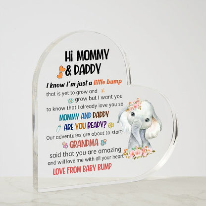 Acrylic Heart Plaque From Little bump to Mommy & Daddy, Expecting Mom Dad Grandma Gift From Baby Bump, Happy 1st Father's Day, Parents gift