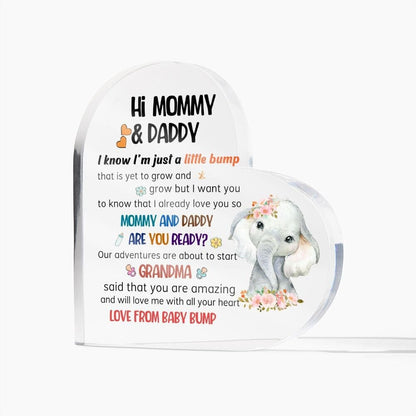 Acrylic Heart Plaque From Little bump to Mommy & Daddy, Expecting Mom Dad Grandma Gift From Baby Bump, Happy 1st Father's Day, Parents gift