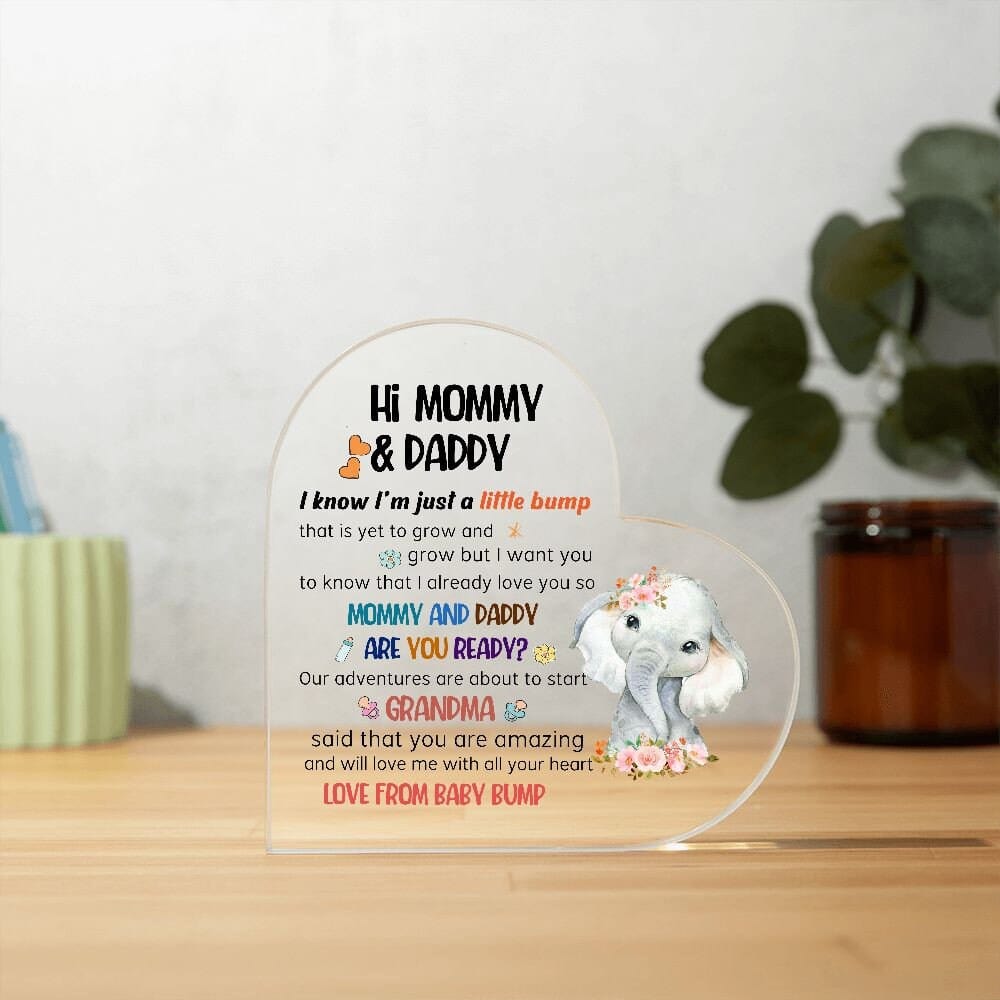 Acrylic Heart Plaque From Little bump to Mommy & Daddy, Expecting Mom Dad Grandma Gift From Baby Bump, Happy 1st Father's Day, Parents gift