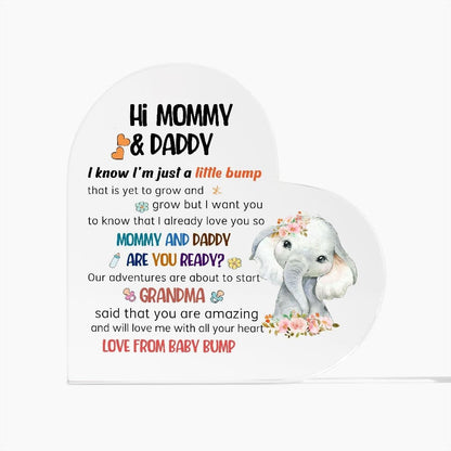 Acrylic Heart Plaque From Little bump to Mommy & Daddy, Expecting Mom Dad Grandma Gift From Baby Bump, Happy 1st Father's Day, Parents gift