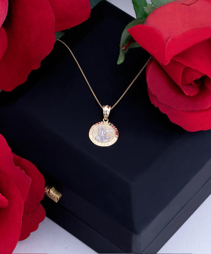 St. Michael Guardian Angel 10k Gold Necklace for Female Police Officer, Angel Religious Warrior Strength Jewelry Message Birthday Card
