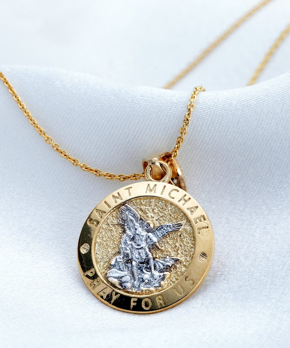 St. Michael Guardian Angel 10k Gold Necklace for Female Police Officer, Angel Religious Warrior Strength Jewelry Message Birthday Card