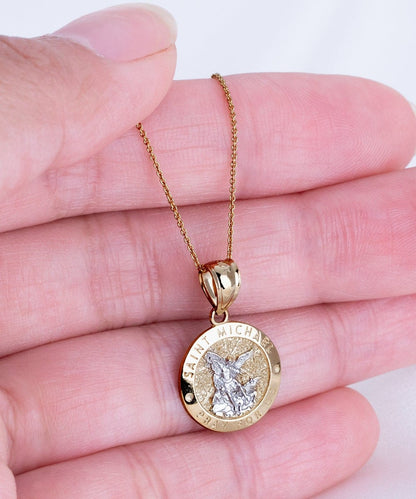 St. Michael Guardian Angel 10k Gold Necklace for Female Police Officer, Angel Religious Warrior Strength Jewelry Message Birthday Card