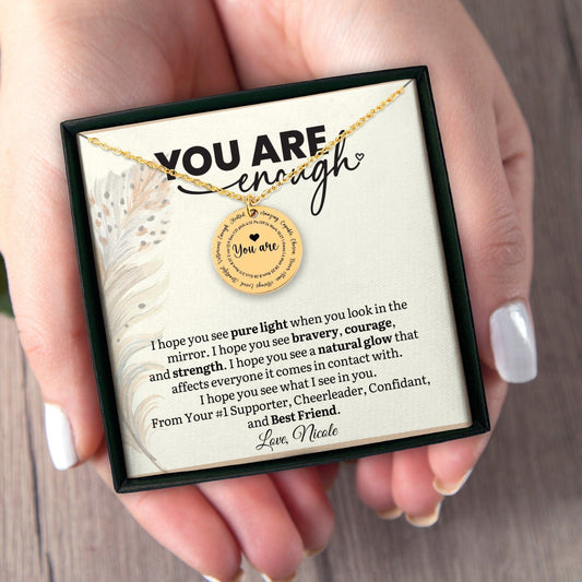 Personalized I Am Enough Name Necklace Gift For Her, Bible Verse Gift For Daughter Best Friend, Motivational Gift, Birthday Message Card