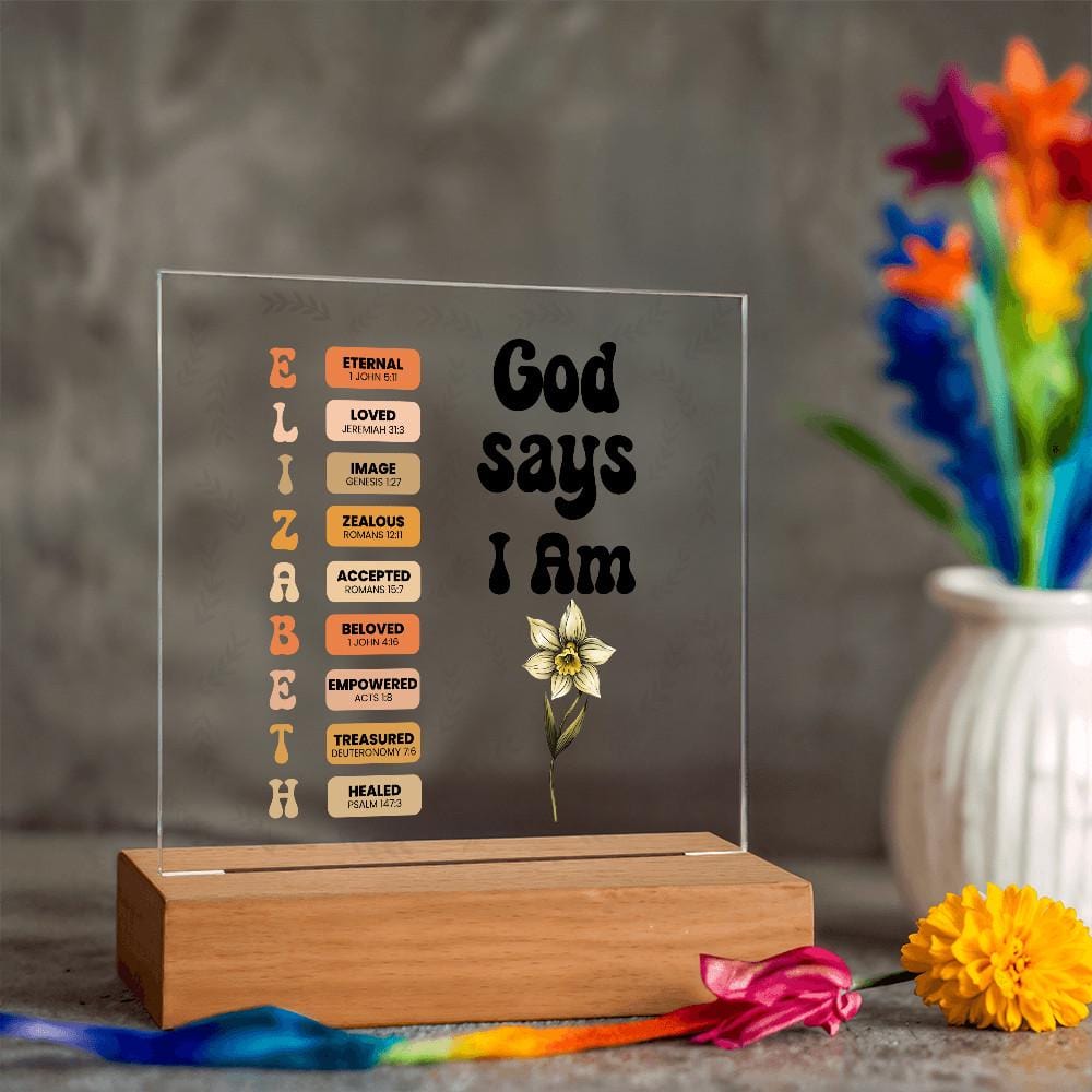 God Says I Am Personalized Christian Prayer Everyday Acrylic Plaque Gifts For Her Home Decor Light Bible Verse Affirmation For Birthday