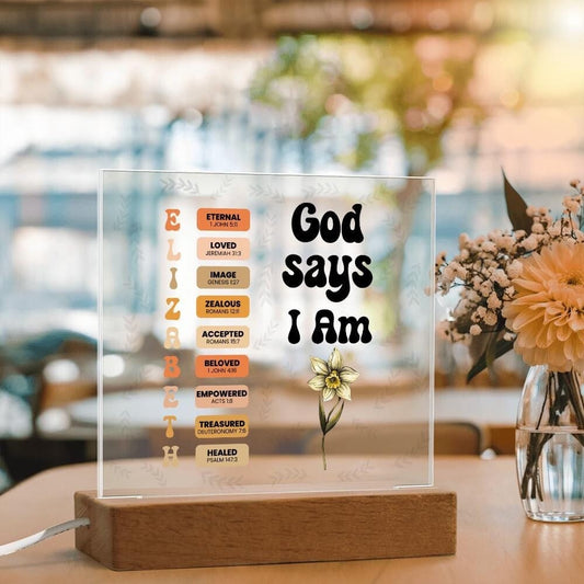 God Says I Am Personalized Christian Prayer Everyday Acrylic Plaque Gifts For Her Home Decor Light Bible Verse Affirmation For Birthday
