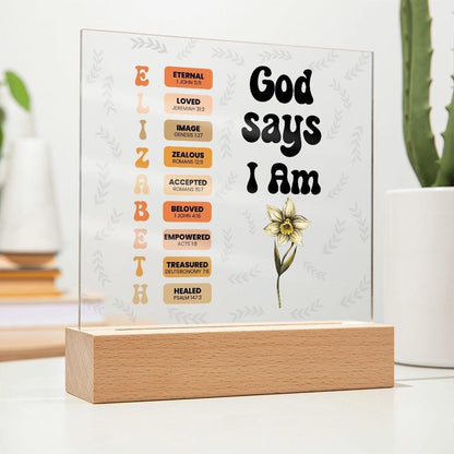 God Says I Am Personalized Christian Prayer Everyday Acrylic Plaque Gifts For Her Home Decor Light Bible Verse Affirmation For Birthday