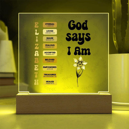 God Says I Am Personalized Christian Prayer Everyday Acrylic Plaque Gifts For Her Home Decor Light Bible Verse Affirmation For Birthday